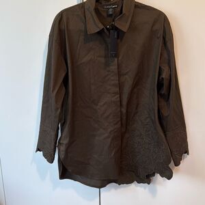 NWT christian lacroix brown button up shirt with embroidered flowers size m